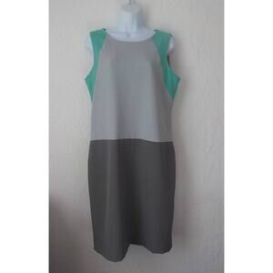 Sharagano Size 10 Gray Sheath Dress Colorblock Sleeveless Zip Up Career Classic